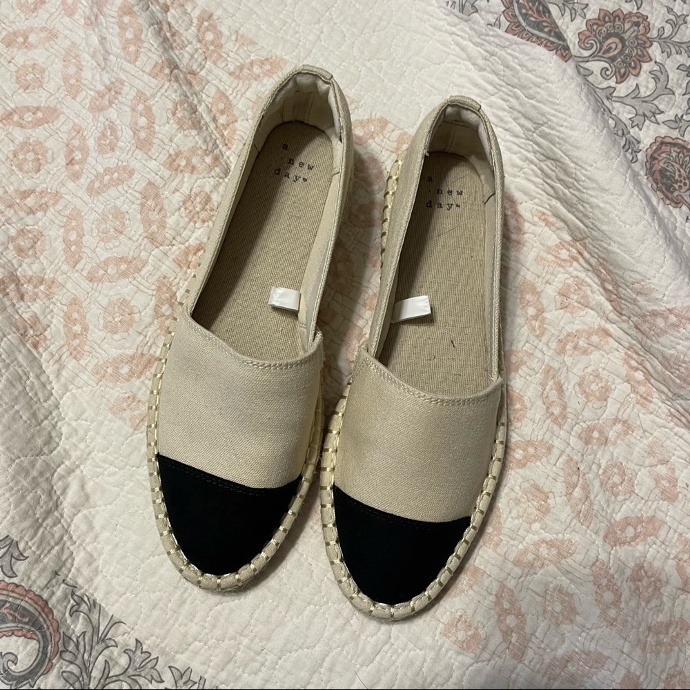 a new day cream & black slip on espadrille